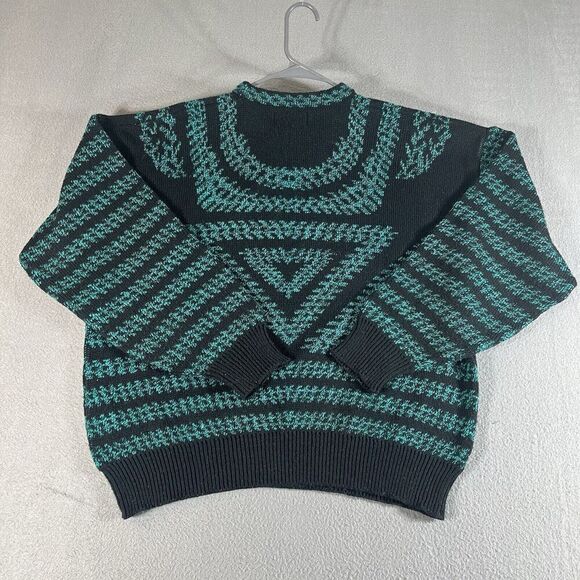Vtg Expressions Worldwide Knit Sweater Mens XL Blue/Green Abstract Acrylic 90s - Picture 3 of 8